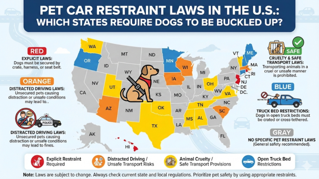 Pet Car Restraint Laws in the U.S.: Which States Require Dogs to Be Buckled Up?